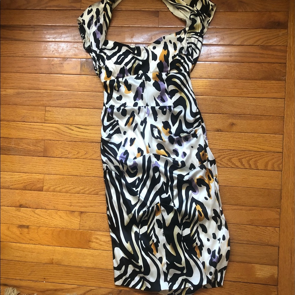Cache Silk Animal Print MIDI DRESS CAP SLEEVES SLEEK BODYCON FIT PADDED BRA SZ 2 - Picture 2 of 16